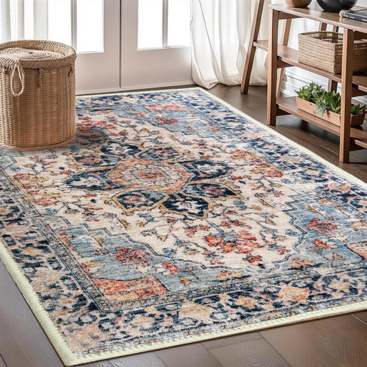 Bohemian Area Rug 8x10 9x12 Non-Slip Machine Washable Large Living Room Carpet
