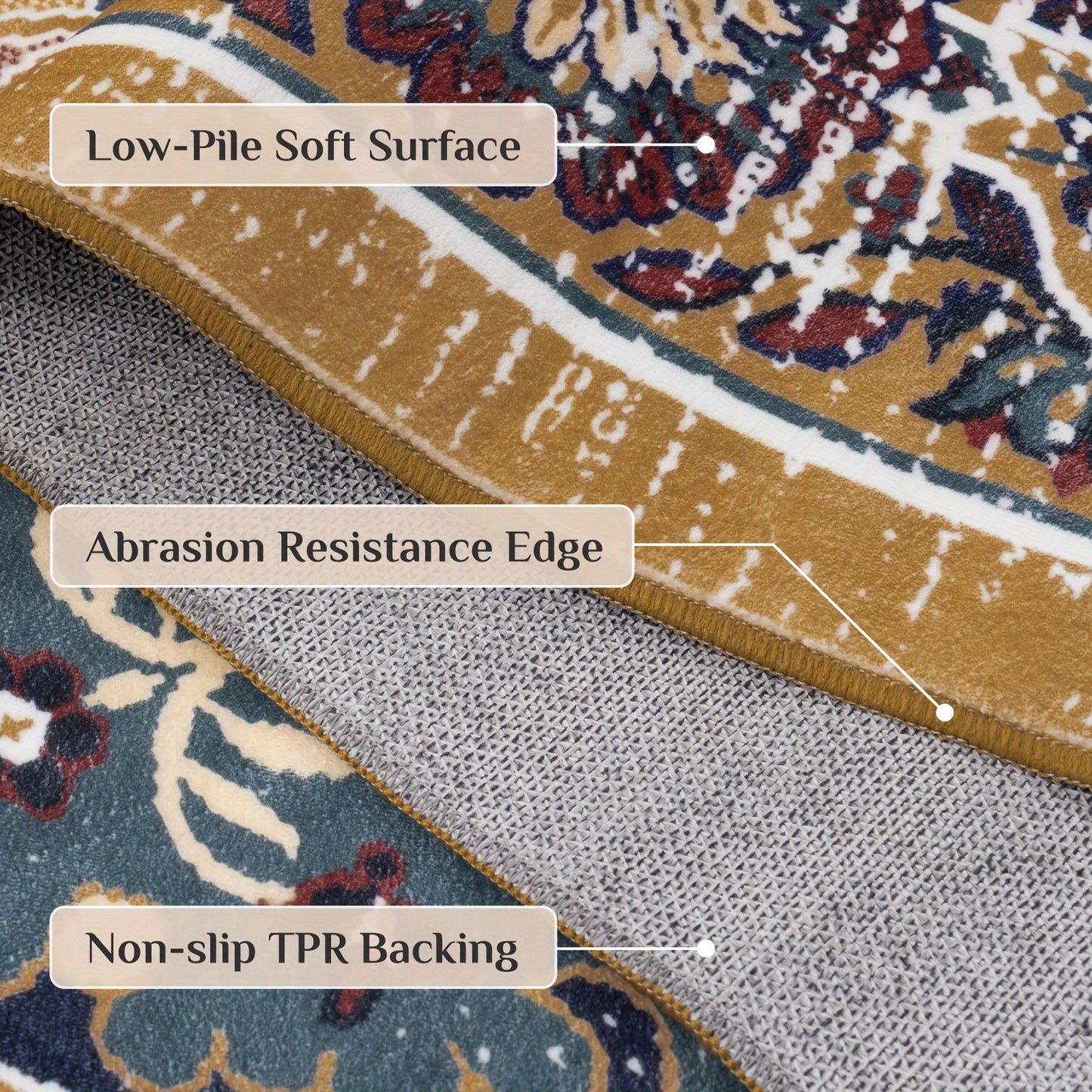 Dirt Resistant Washable Persian Carpet Faux Cashmere Bedroom Living Room Rug