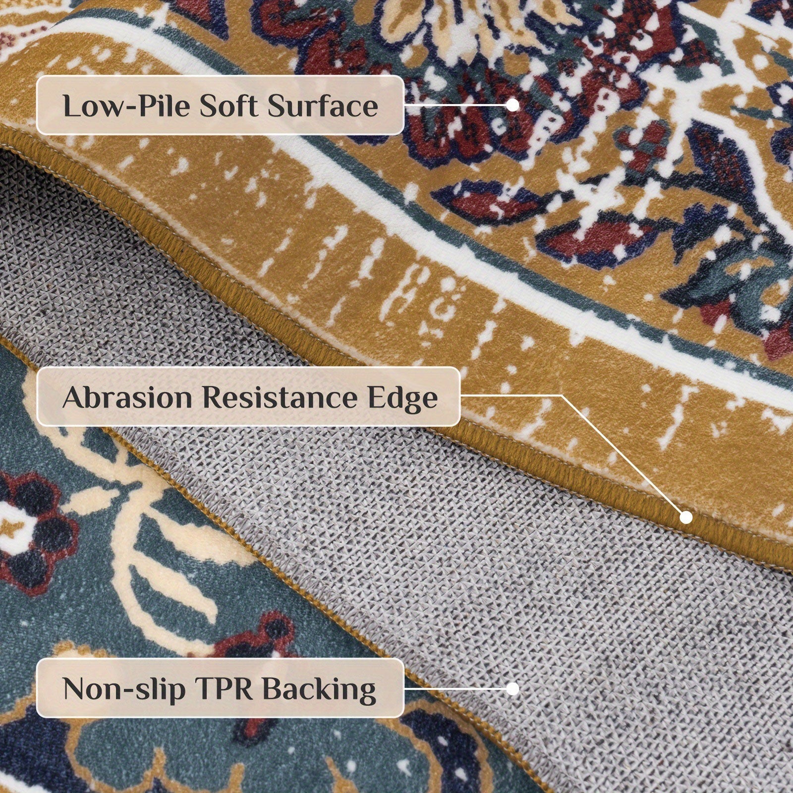 Dirt Resistant Washable Persian Carpet Faux Cashmere Bedroom Living Room Rug