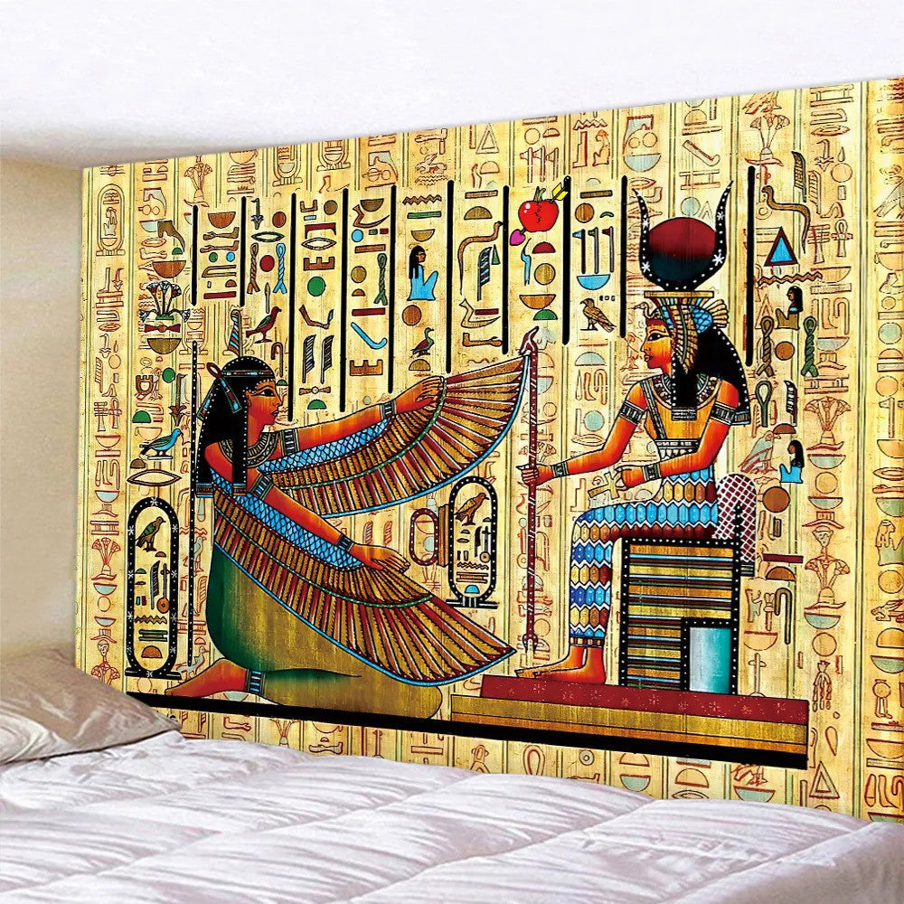 Egyptian Goddess Tapestry – Isis Wings Hieroglyphics Wall Hanging Bedroom Decor