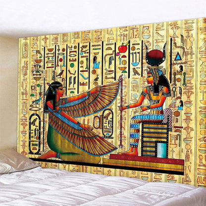 Egyptian Goddess Tapestry – Isis Wings Hieroglyphics Wall Hanging Bedroom Decor