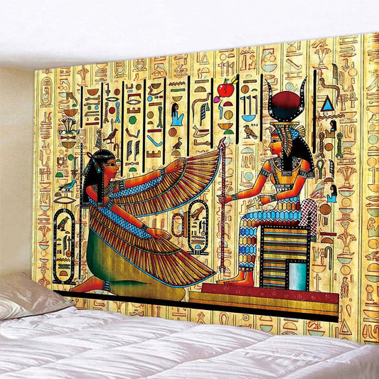 Egyptian Goddess Tapestry – Isis Wings Hieroglyphics Wall Hanging Bedroom Decor