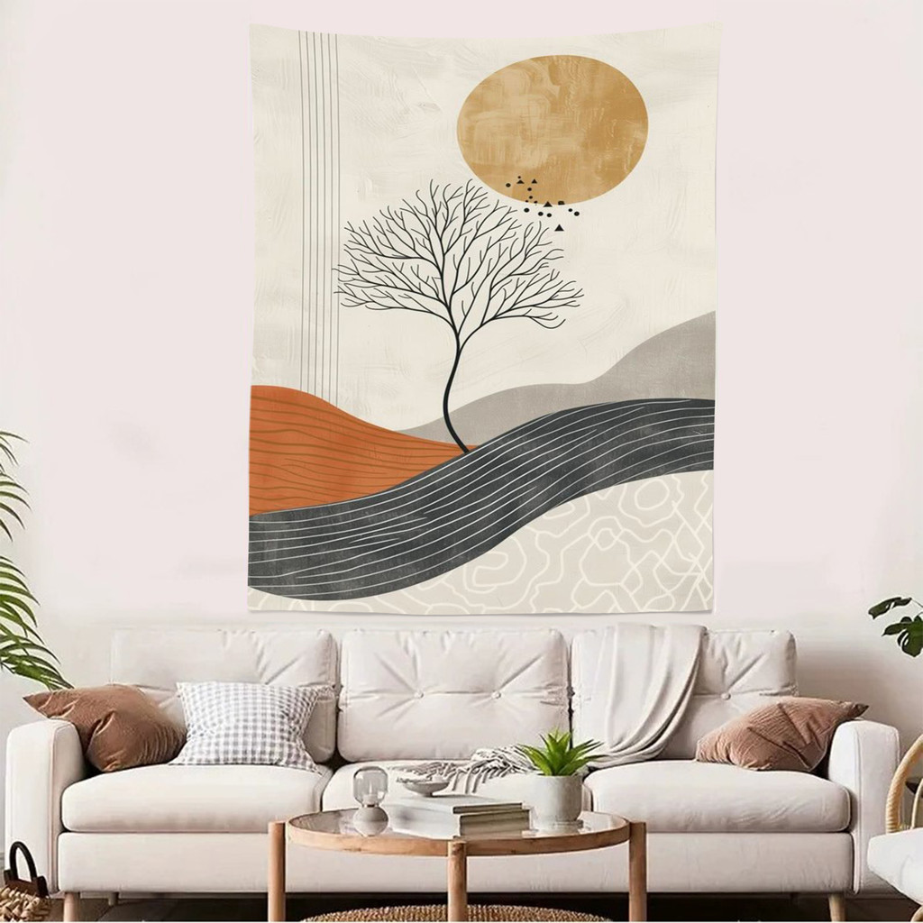 Nordic Morandi Wall Tapestry – Earth Tone Abstract Bedroom Wall Hanging