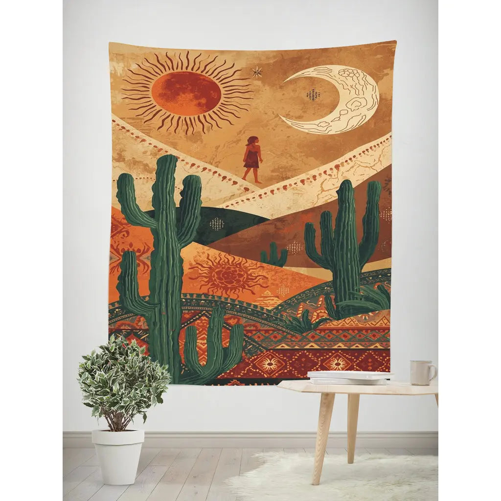Nordic Morandi Tapestry Wall Hanging – Cactus Aesthetic Bedroom Decor