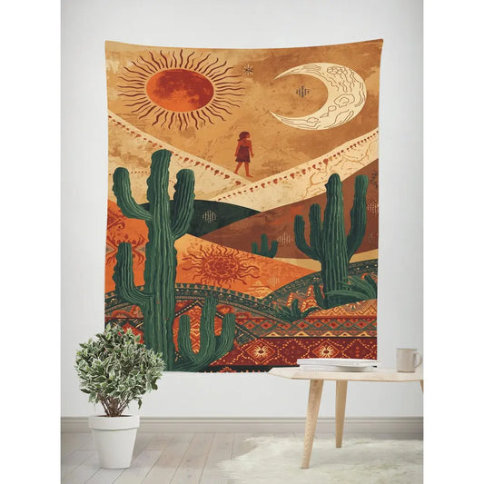 Nordic Morandi Tapestry Wall Hanging – Cactus Aesthetic Bedroom Decor
