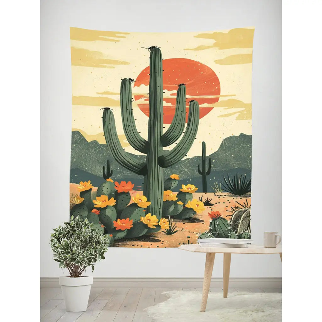 Nordic Cactus Tapestry Color Palette – Morandi Tones Wall Art
