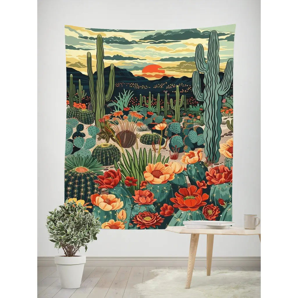 Morandi Cactus Tapestry Packaging – Ready to Hang with Hooks