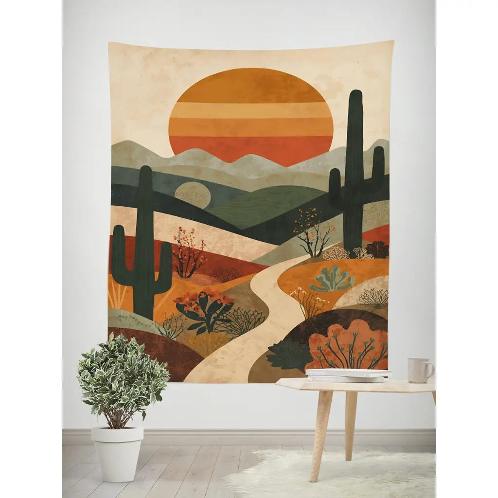 Nordic Cactus Wall Tapestry Hanging in Bedroom – Aesthetic Decor