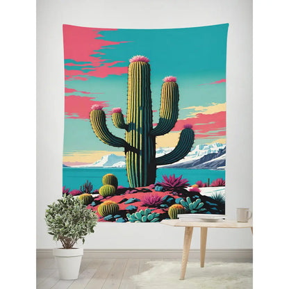 Morandi Cactus Wall Hanging Tapestry – Living Room Decor Idea