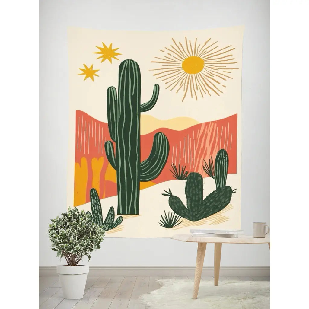 Nordic Cactus Tapestry Wall Art – Boho Aesthetic Room Decoration