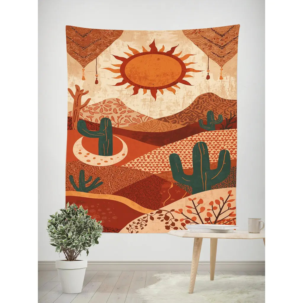 Morandi Cactus Tapestry Detail Shot – HD Print Wall Hanging