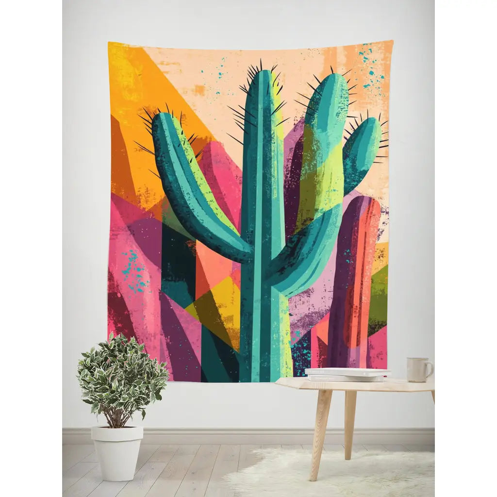 Nordic Cactus Tapestry Corner Detail – Finished Edge Close-up