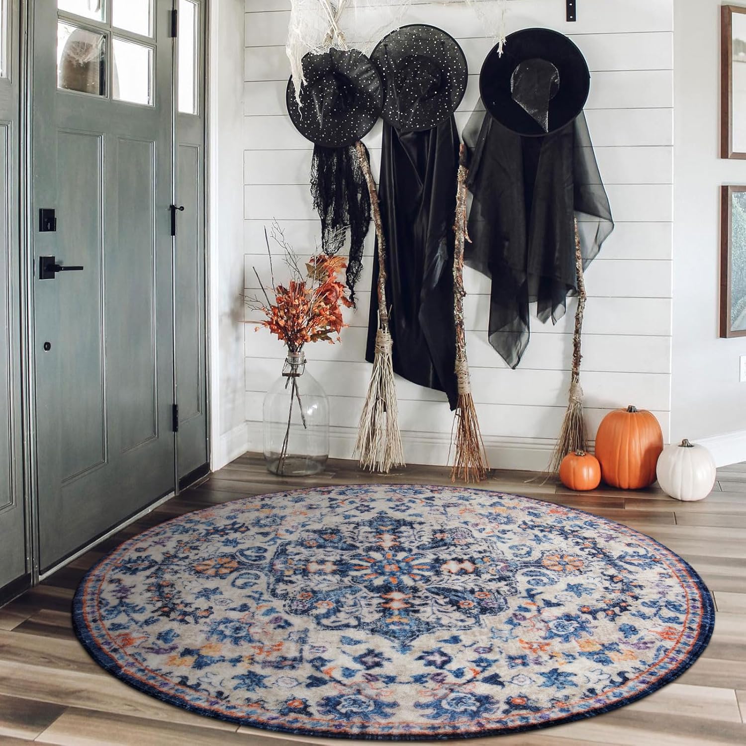 Persian round rug in living room – anti-slip washable area rug faux cashmere soft