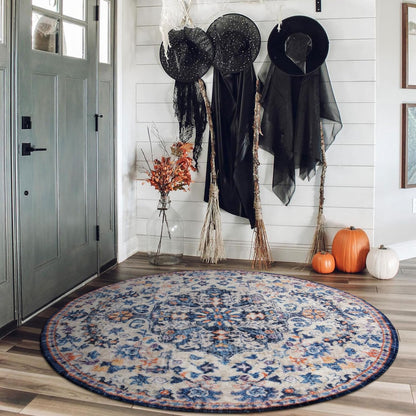 Persian round rug in living room – anti-slip washable area rug faux cashmere soft