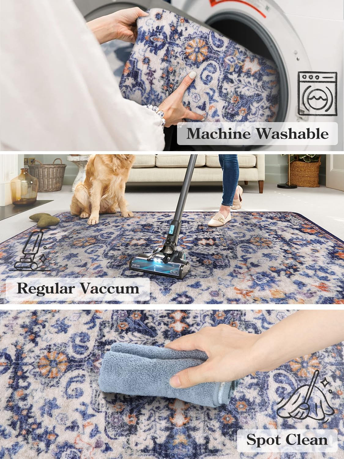 Persian round rug in bedroom setting – bohemian style washable area rug