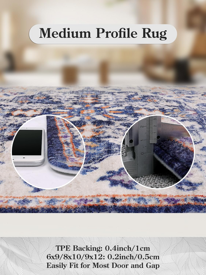 Round rug detail – non-slip rubber backing faux cashmere Persian area rug