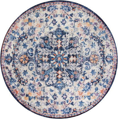 Persian style round rug lifestyle photo – soft washable carpet for living room