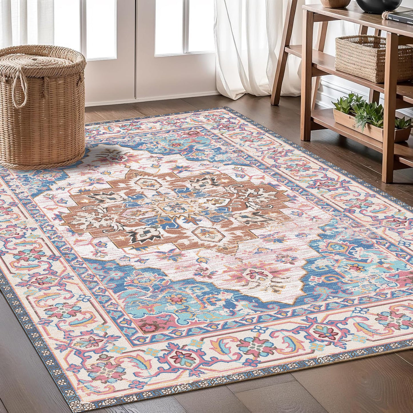 Bohemian Wool Rug Styled Living Room Non-Slip Machine Washable Area Carpet