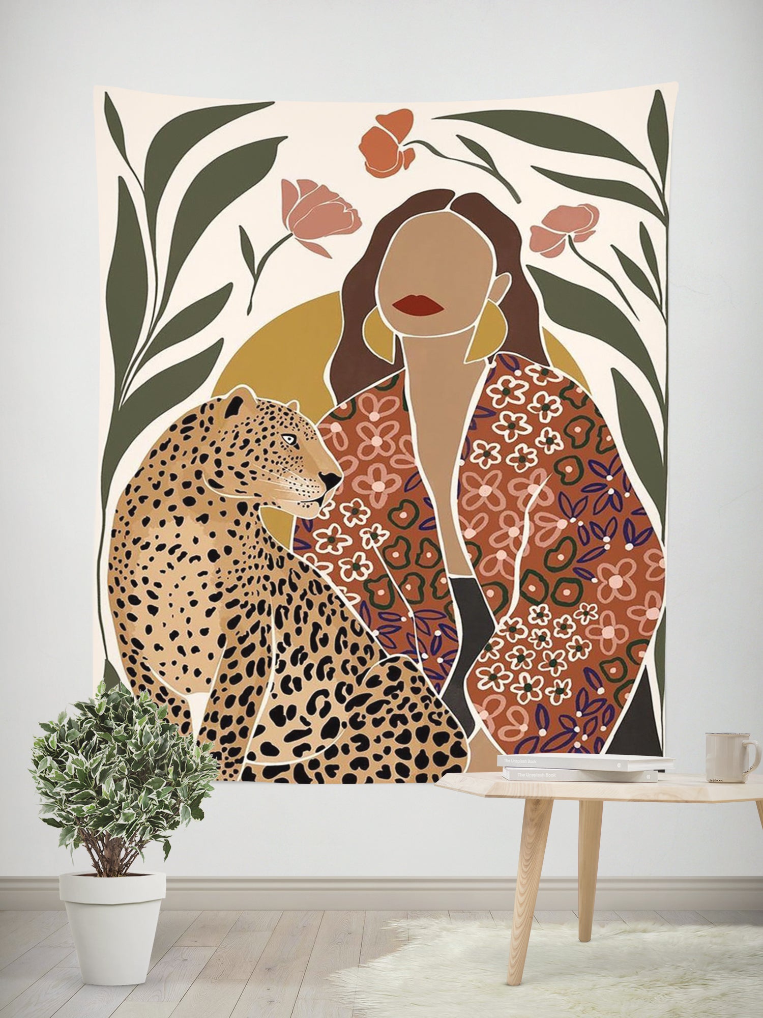 Woman Tiger Tapestry Wall Hanging – Dorm Room Aesthetic Decor