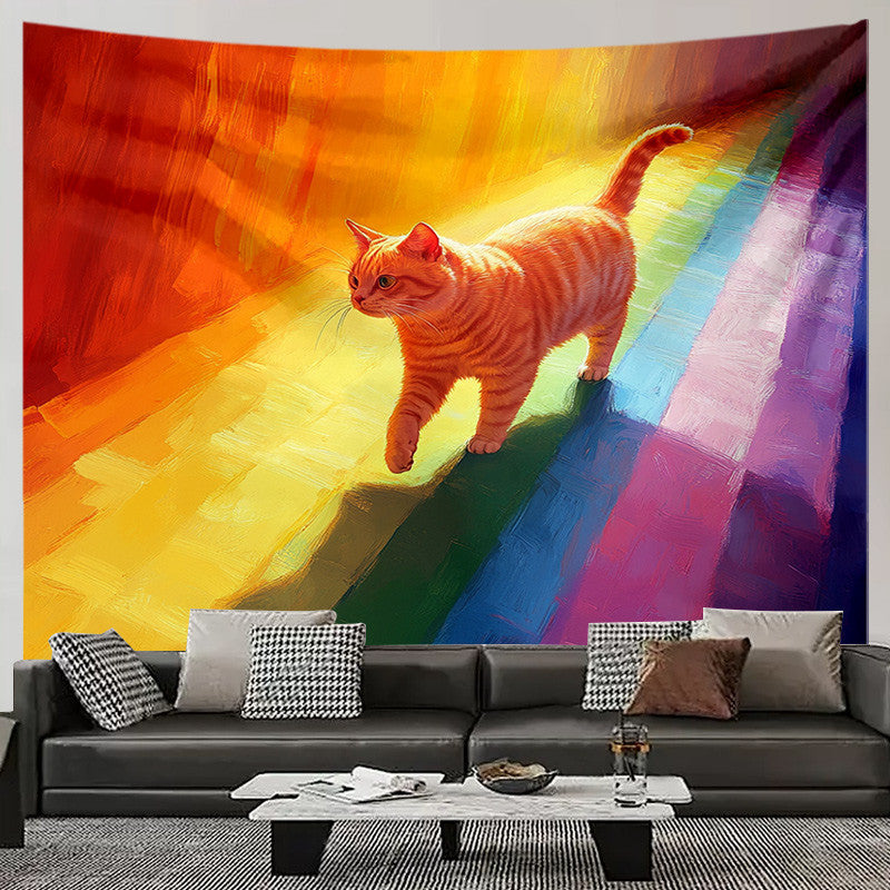 Oil Painting Cat Tapestry Size Reference Wall Hanging Home Decor Boho