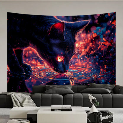 Cat Tapestry Wall Hanging Oil Painting Style Boho Living Room Home Decor
