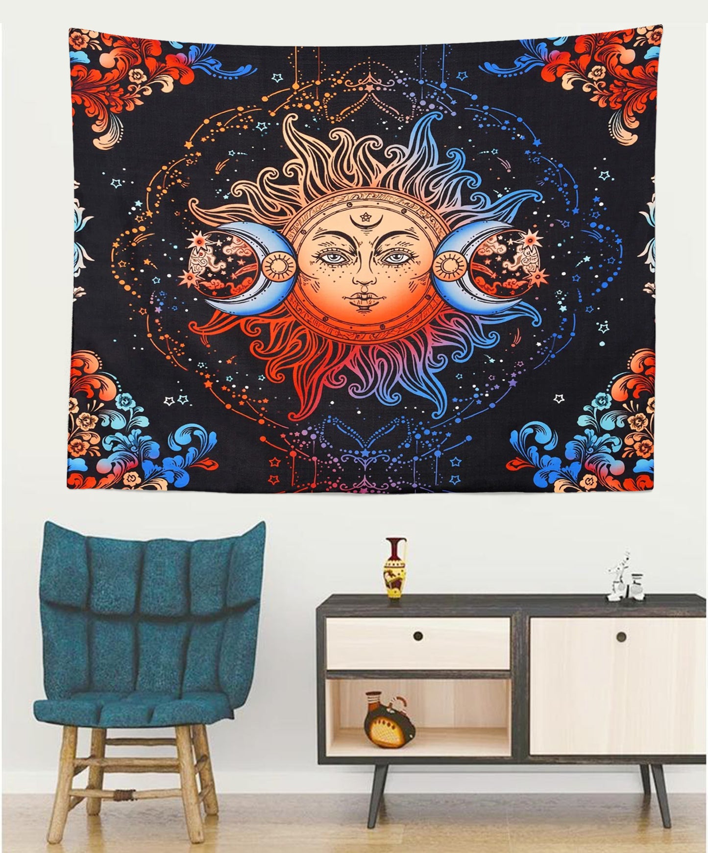 Sun Moon Stars Boho Tapestry Color 5 – Celestial Wall Hanging Bedroom Decor
