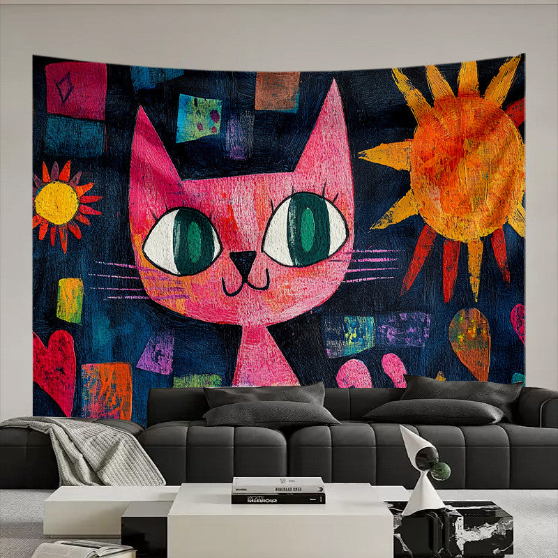 Cat Tapestry Styled Bedroom Oil Painting Boho Wall Art Home Decoration