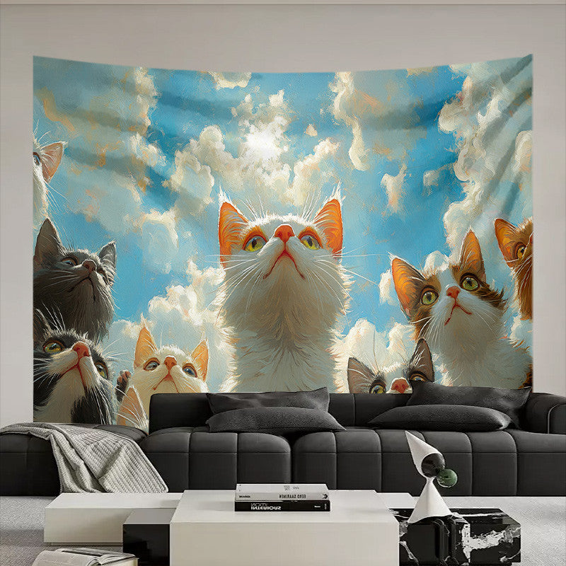 Cat Tapestry Aesthetic Boho Wall Hanging Dorm Room Home Decoration Art