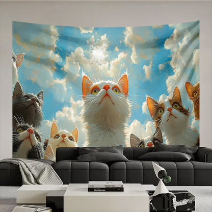 Cat Tapestry Aesthetic Boho Wall Hanging Dorm Room Home Decoration Art