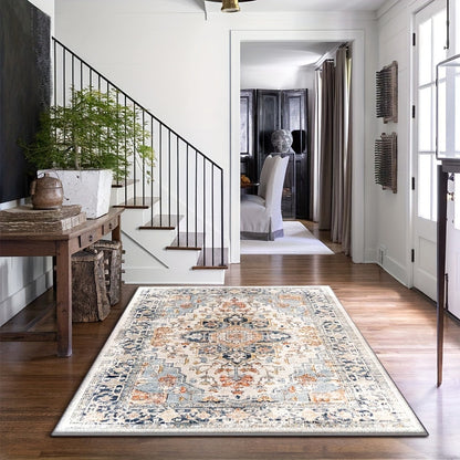 Persian Rug Close Up Detail Faux Cashmere Texture Anti-Slip Washable Carpet