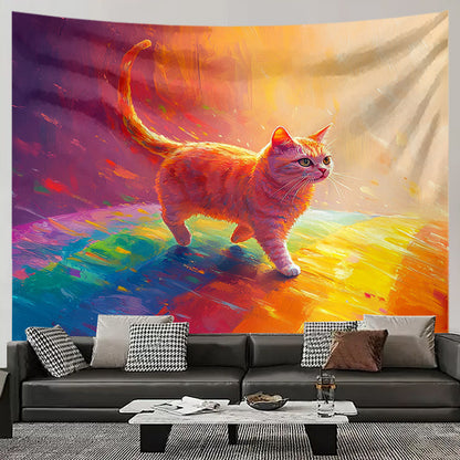 Cat Tapestry Styled Bedroom Oil Painting Boho Wall Art Home Decoration