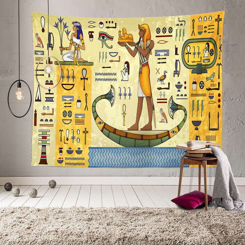 Egyptian Hieroglyphics Tapestry – Ancient Boat Scene Wall Hanging Home Decor