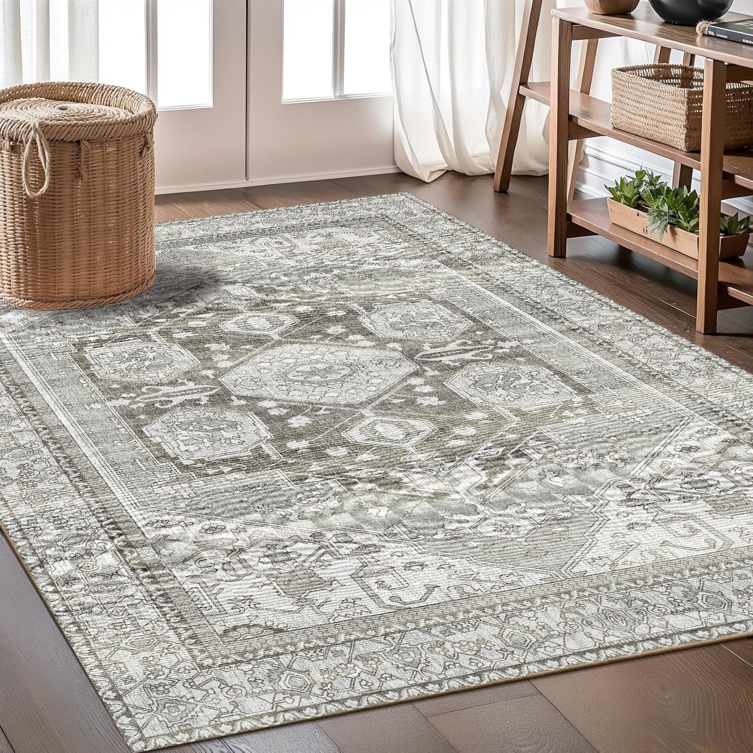 Bohemian Wool Rug Styled Living Room Non-Slip Machine Washable Area Carpet