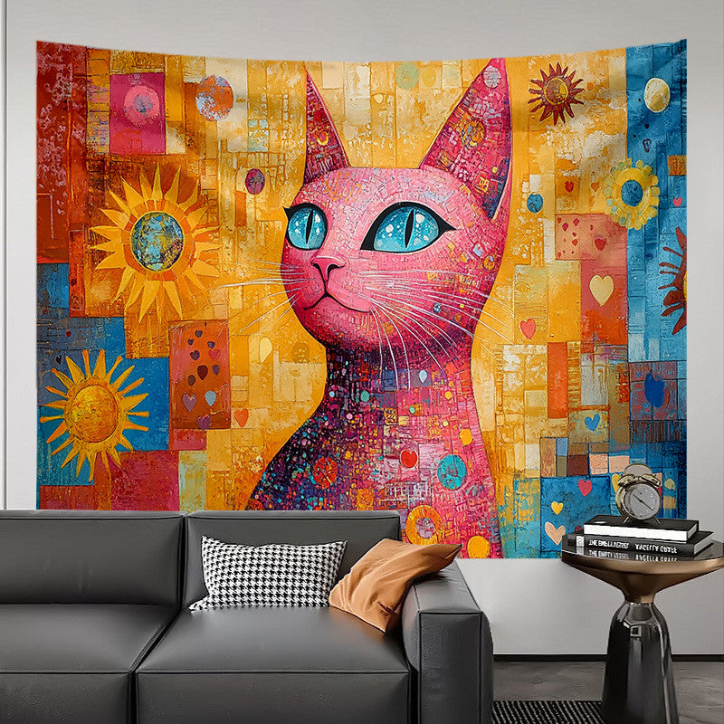 Cat Tapestry Styled Bedroom Oil Painting Boho Wall Art Home Decoration