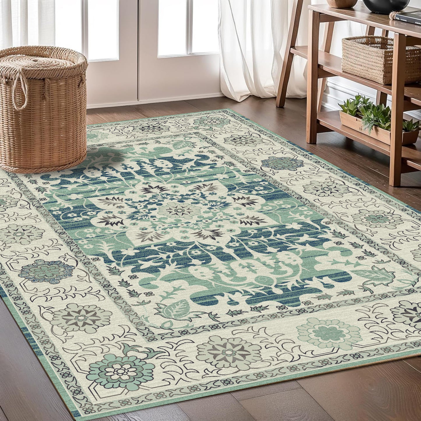Bohemian Wool Rug Styled Living Room Non-Slip Machine Washable Area Carpet