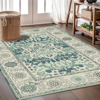 Bohemian Wool Rug Styled Living Room Non-Slip Machine Washable Area Carpet