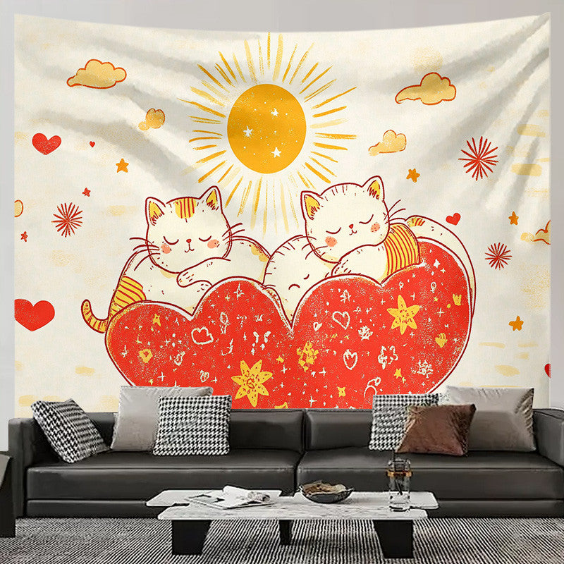Cat Tapestry Aesthetic Boho Wall Hanging Dorm Room Home Decoration Art