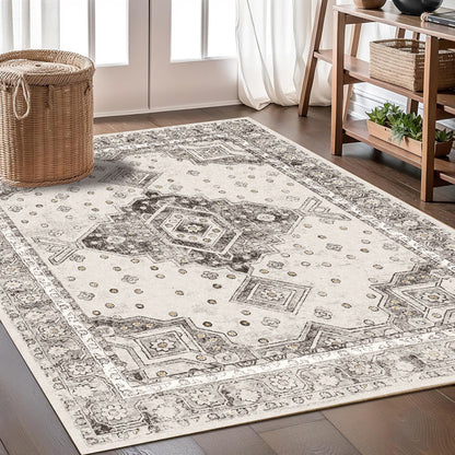 Imitation Wool Carpet Close Up Detail Texture Bohemian Non-Slip Washable Rug