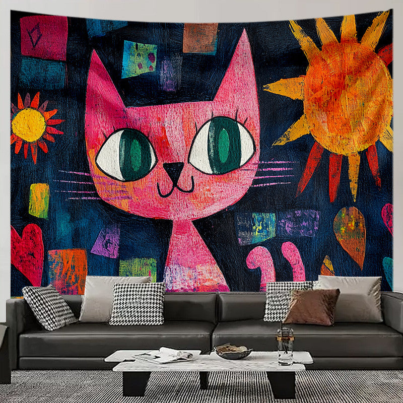 Oil Painting Cat Tapestry Size Reference Wall Hanging Home Decor Boho
