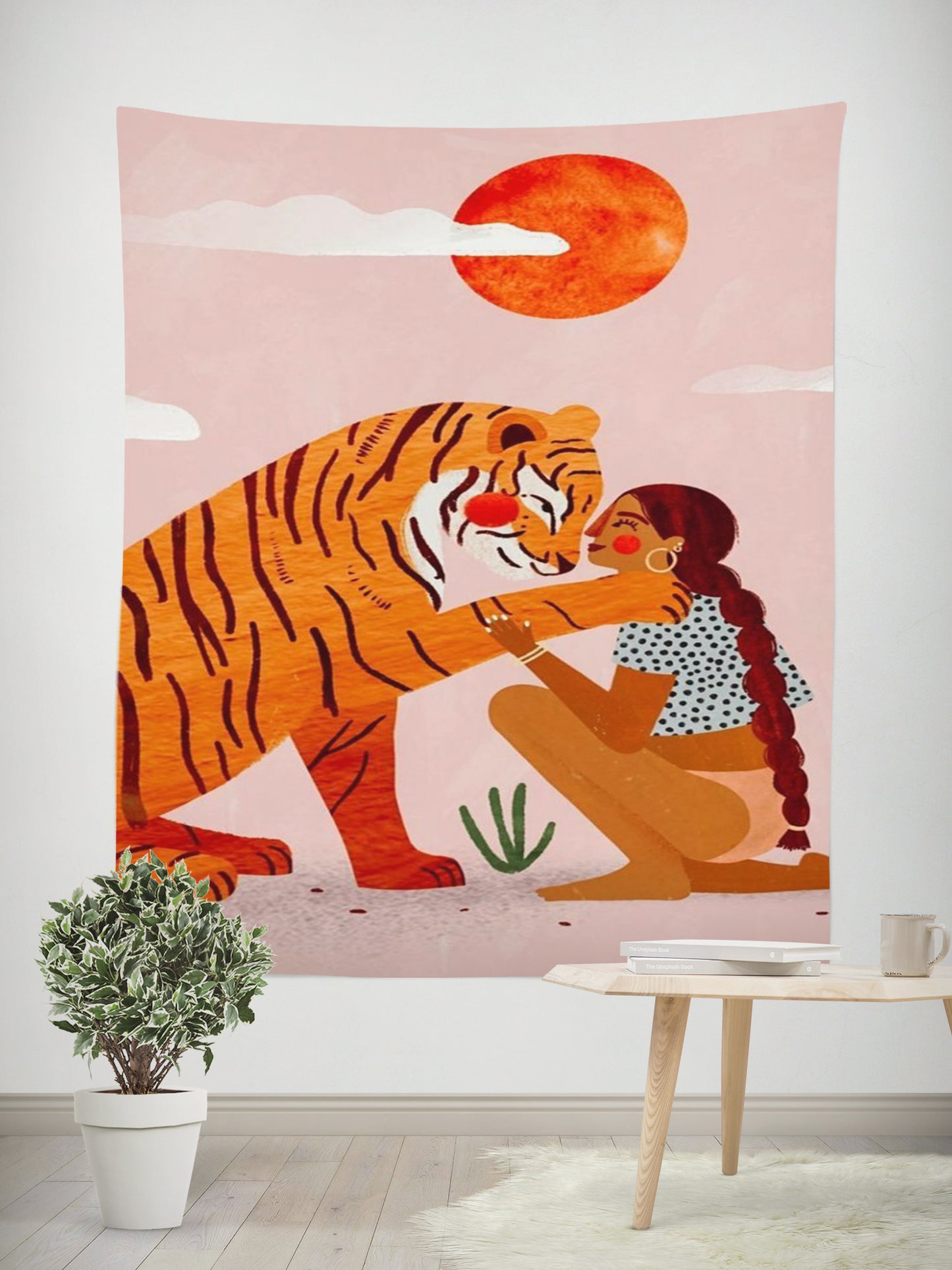 Bohemian Wall Hanging Tapestry – Woman & Tiger Aesthetic Decor