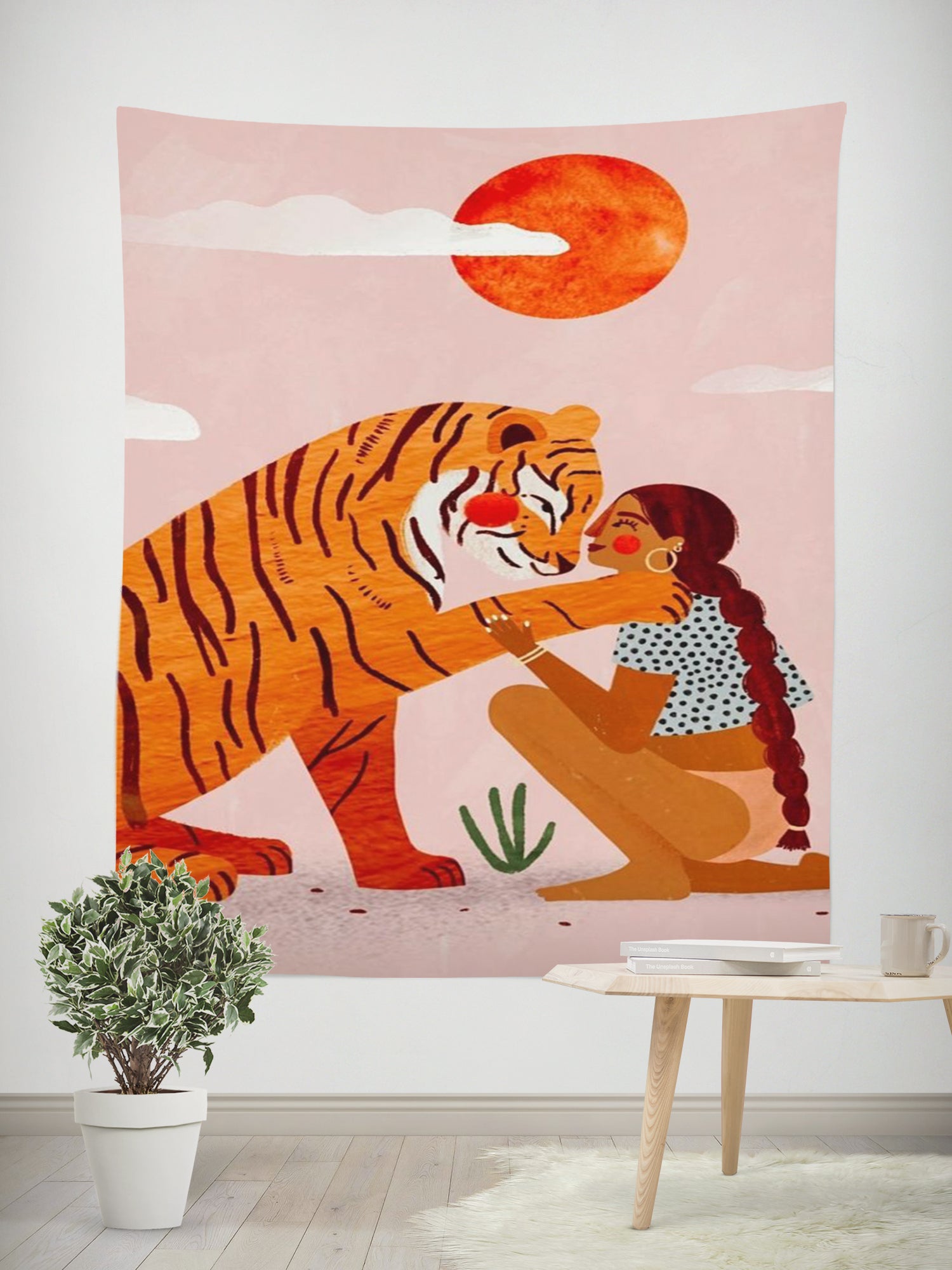 Bohemian Wall Hanging Tapestry – Woman & Tiger Aesthetic Decor