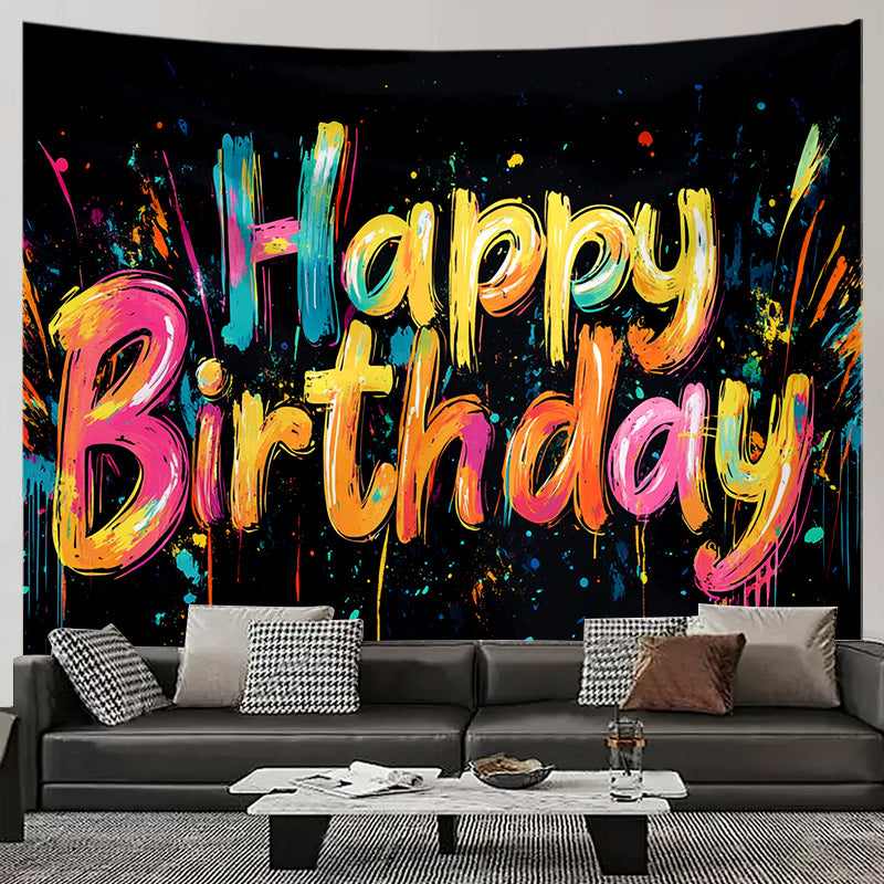 Happy Birthday Tapestry Close-up – HD Print Festive Wall Hanging