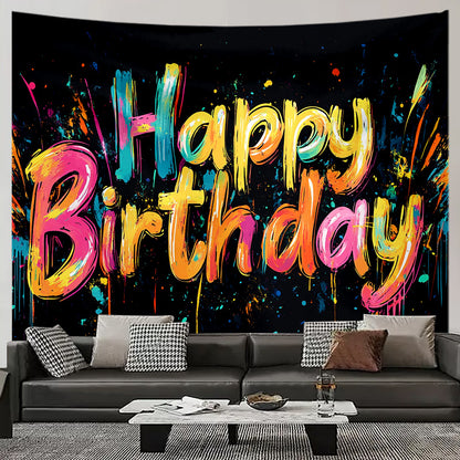 Happy Birthday Tapestry Close-up – HD Print Festive Wall Hanging