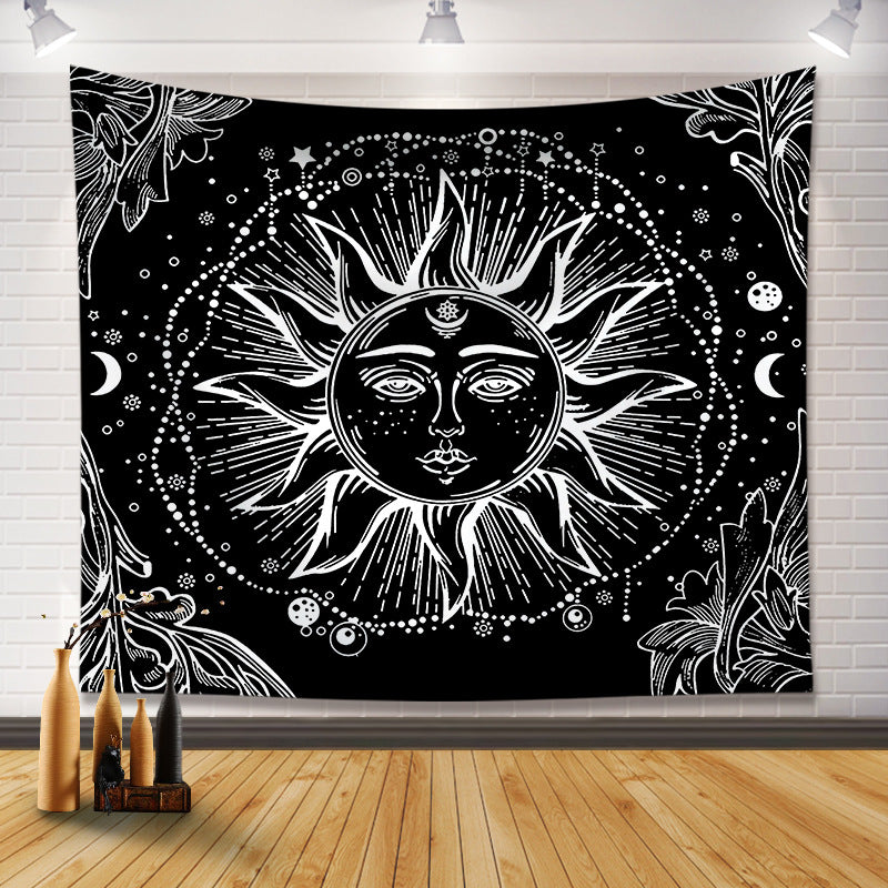 Black and White Sun and Moon Tapestry Wall Hanging - Pattern 12