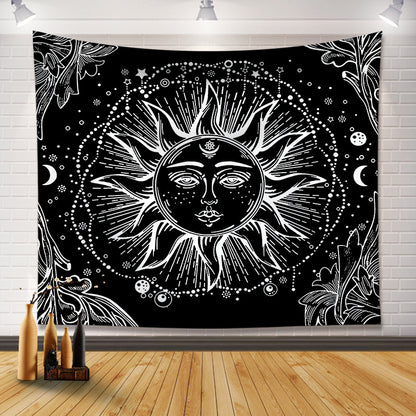 Black and White Sun and Moon Tapestry Wall Hanging - Pattern 12