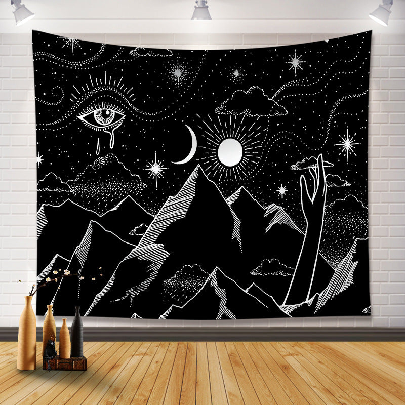 Black and White Sun and Moon Tapestry Wall Hanging - Pattern 13