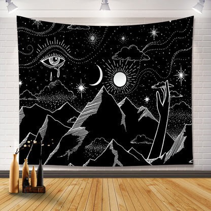 Black and White Sun and Moon Tapestry Wall Hanging - Pattern 13