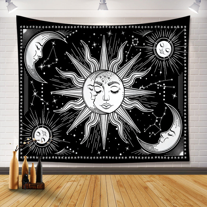 Black and White Sun and Moon Tapestry Wall Hanging - Pattern 10