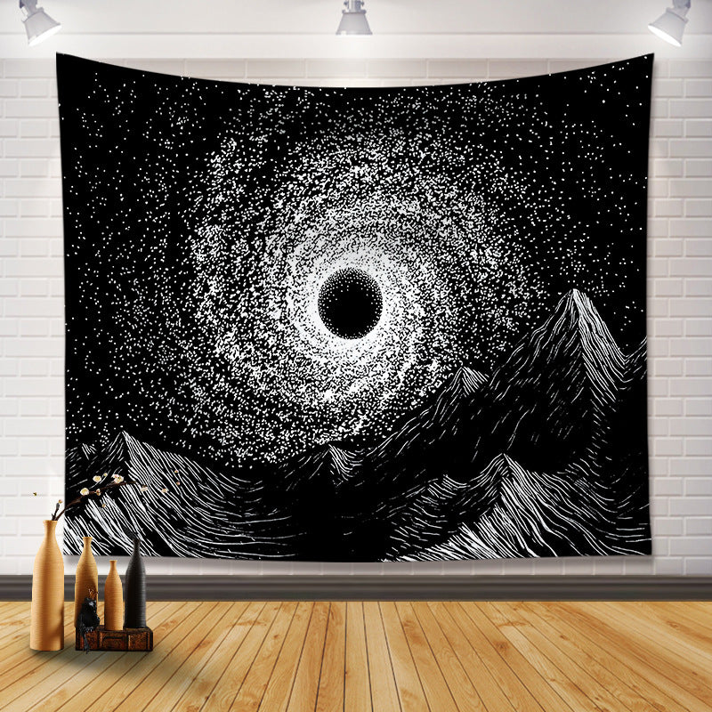 Black and White Sun and Moon Tapestry Wall Hanging - Pattern 11