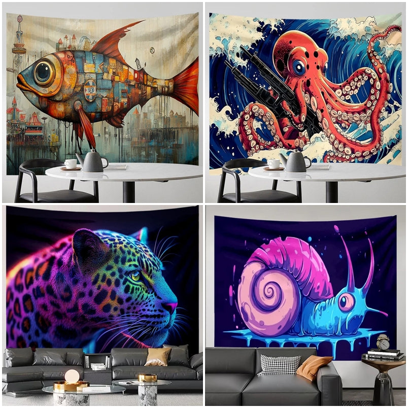 Bohemian Aesthetic Tapestry Octopus Tiger Wall Hanging Home Decoration Boho Art